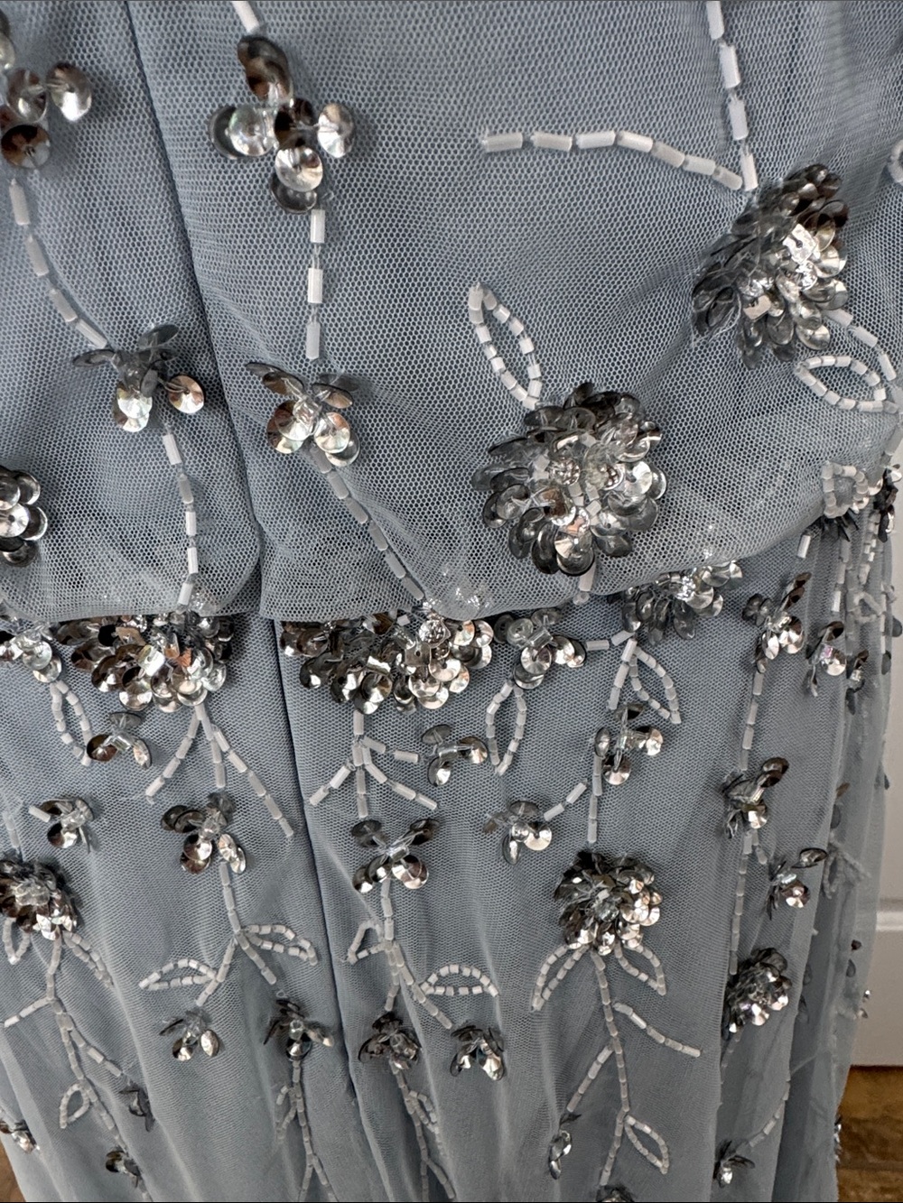 Silver Blue Beaded Evening Gown - Picture 3 of 5